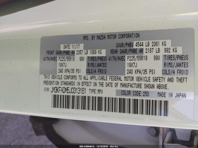 Продаж на аукціоні авто 2018 Mazda Cx-5 Grand Touring, vin: JM3KFADM5J0313161, номер лоту: 43964615