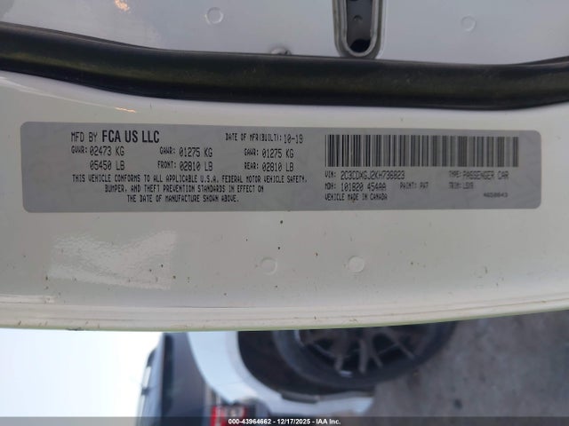 Aukcja sprzedaży 2019 Dodge Charger Scat Pack Rwd, vin: 2C3CDXGJ2KH736823, numer aukcji: 43964662