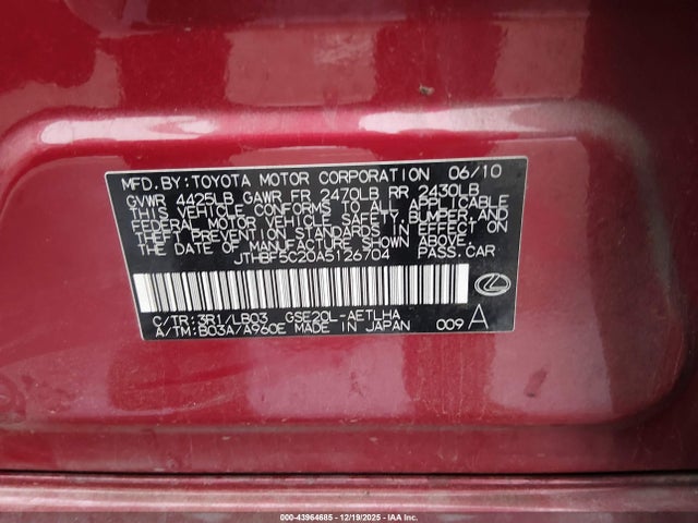 2010 LEXUS IS 250 JTHBF5C20A5126704 Photo 8
