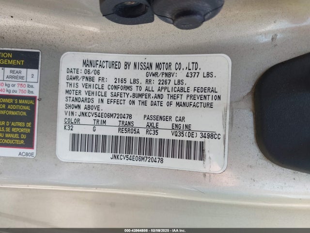 2006 INFINITI G35 JNKCV54E06M720478 Photo 8