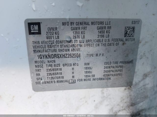 2017 CADILLAC XT5 1GYKNDRSXHZ262504 Photo 8