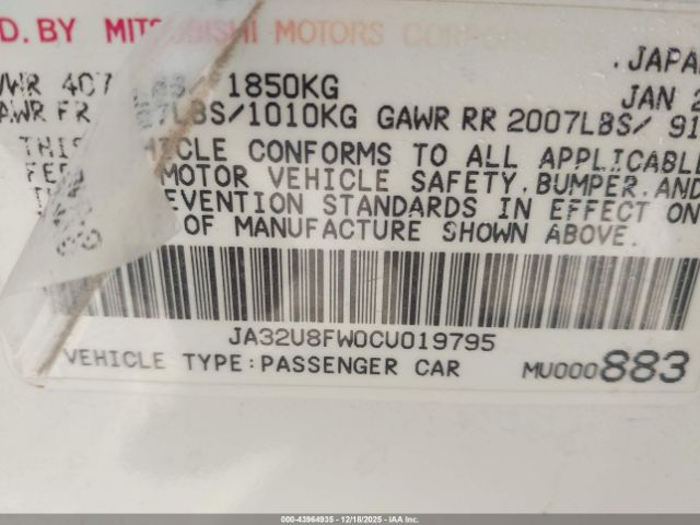 2012 MITSUBISHI LANCER JA32U8FW0CU019795 Photo 8