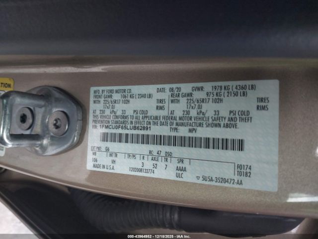 2020 FORD ESCAPE 1FMCU0F65LUB62891 Photo 8