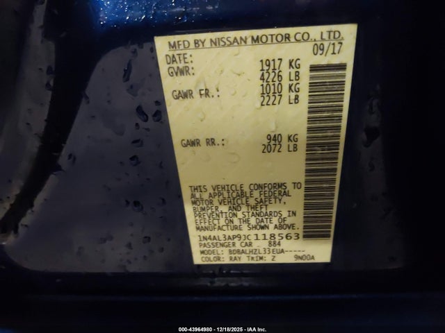 1N4AL3AP9JC118563 Nissan Altima 2.5 Sr