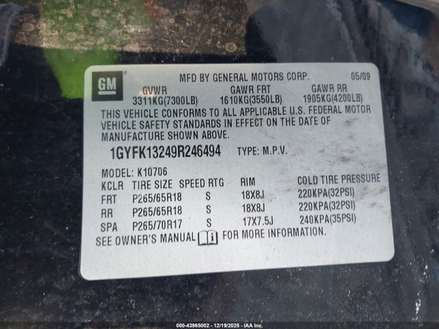 2009 CADILLAC ESCALADE 1GYFK13249R246494 Photo 8