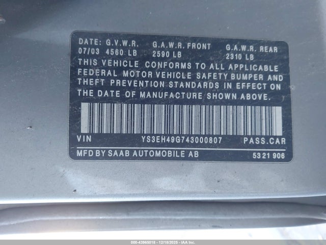 2004 SAAB 9-5 YS3EH49G743000807 Photo 8