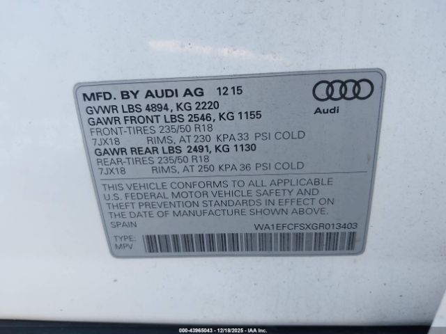2016 AUDI Q3 WA1EFCFSXGR013403 Photo 8