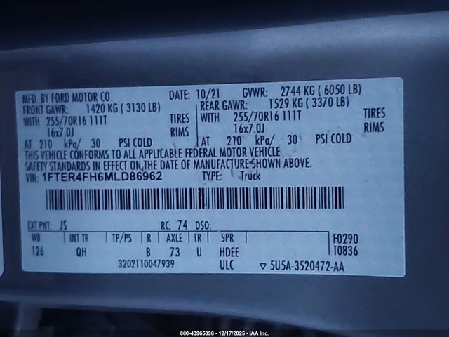 2021 FORD RANGER 1FTER4FH6MLD86962 Photo 8