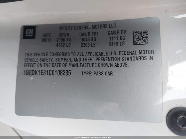 2012 CADILLAC CTS 1G6DK1E31C0108235 Photo 8