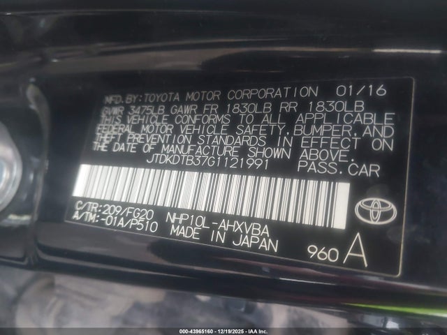 JTDKDTB37G1121991 Toyota Prius C Two