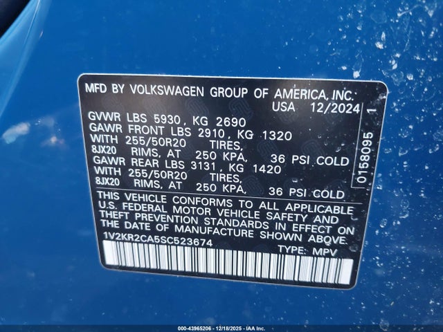 Продажа на аукционе авто 2025 Volkswagen Atlas 2.0t Se W/technology, vin: 1V2KR2CA5SC523674, номер лота: 43965206