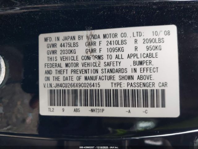 2009 ACURA TSX JH4CU266X9C026415 Photo 8