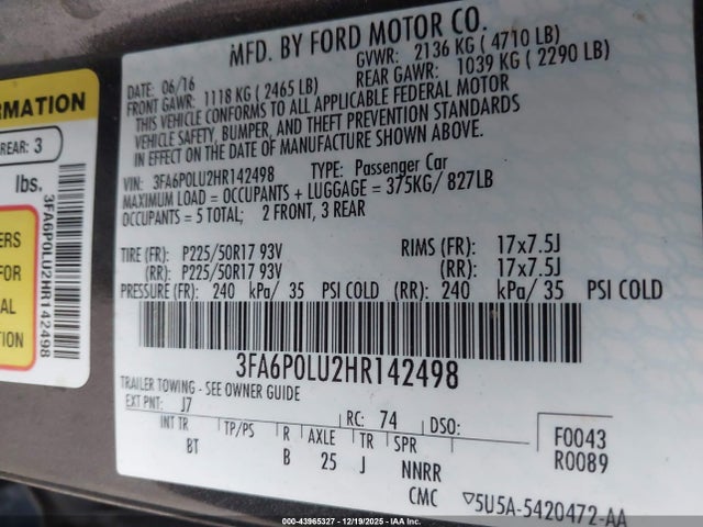 Ford Fusion Hybrid Se 2017 3FA6P0LU2HR142498 Image 9