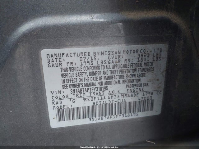 3N1AB7AP1FY318195 Nissan Sentra Fe+ S/s/sl/sr/sv