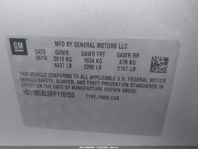 Chevrolet MALIBU LS 2015 1G11B5SL9FF116153 Image 9