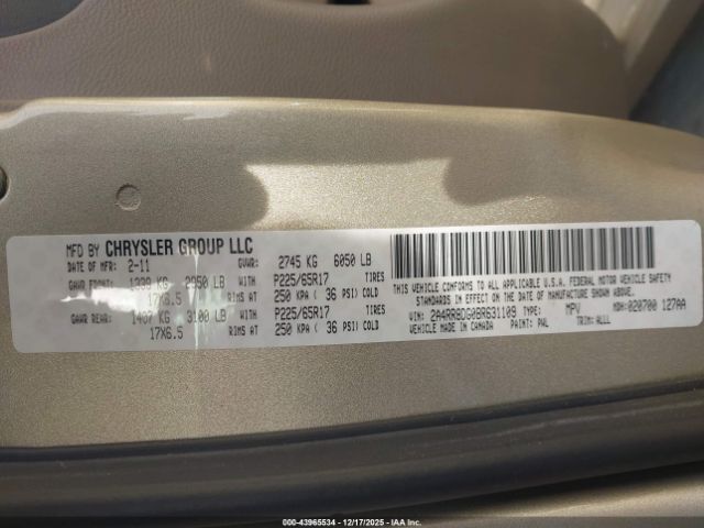 2011 CHRYSLER TOWN & COUNTRY 2A4RR8DG0BR631109 Photo 8