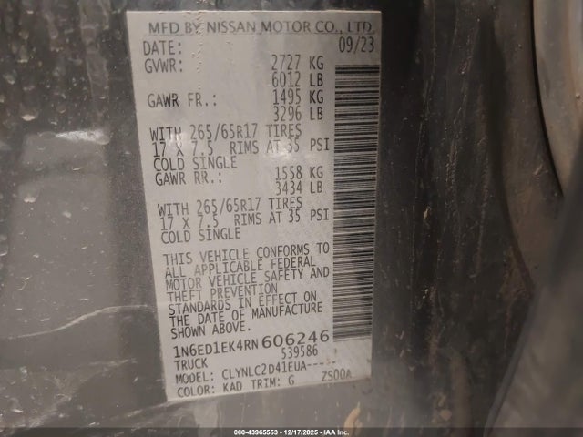 Nissan Frontier Sv 4x4 2024 1N6ED1EK4RN606246 Image 9