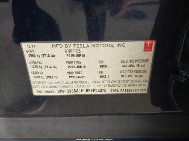 2014 TESLA MODEL S 5YJSA1H16EFP56370 Photo 8