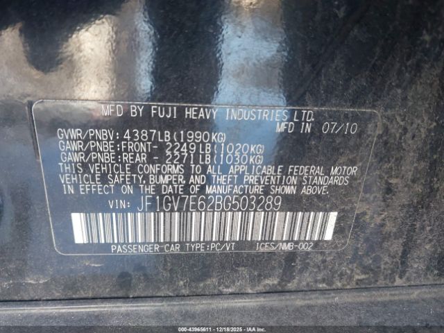 2011 SUBARU IMPREZA JF1GV7E62BG503289 Photo 8