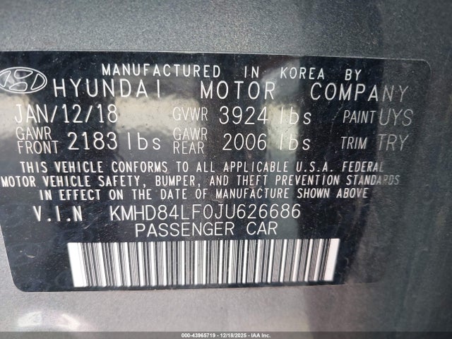 KMHD84LF0JU626686 Hyundai Elantra Value Edition