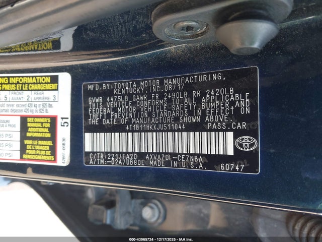 4T1B11HKXJU511044 Toyota CAMRY LE
