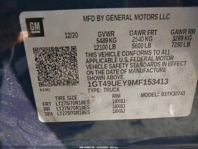 1GT49UEY9MF153413 GMC Sierra 3500hd 4wd Standard Bed Slt