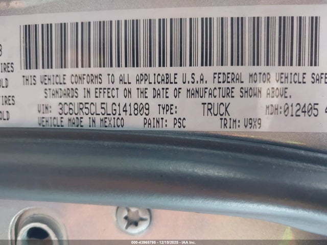 Продажа на аукционе авто 2020 Ram 2500, vin: 3C6UR5CL5LG141809, номер лота: 43965795