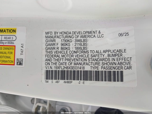 19XFL2H8XSE031418 Honda Civic Sedan Sport