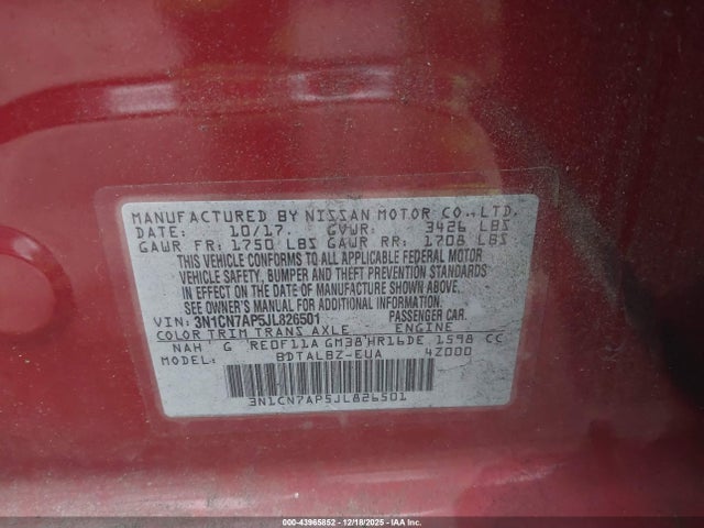 3N1CN7AP5JL826501 Nissan Versa 1.6 Sv