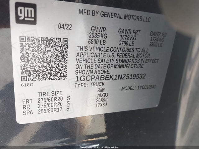 1GCPABEK1NZ519532 Chevrolet Silverado 1500 2wd Short Bed Custom