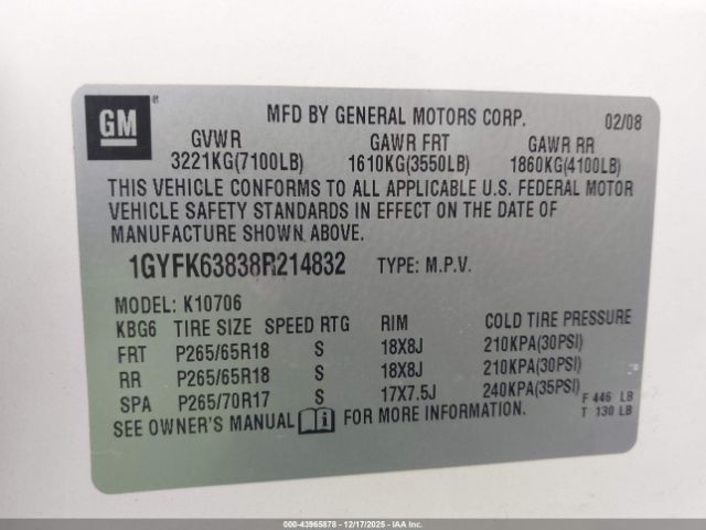 2008 CADILLAC ESCALADE 1GYFK63838R214832 Photo 8