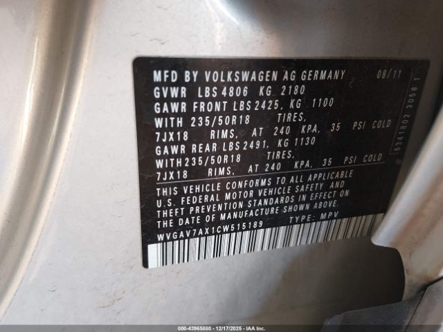 2012 VOLKSWAGEN TIGUAN WVGAV7AX1CW515189 Photo 8