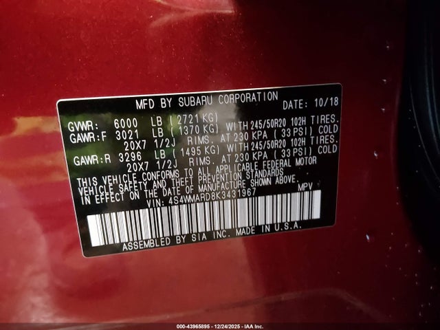 4S4WMARD8K3431967 Subaru Ascent Touring