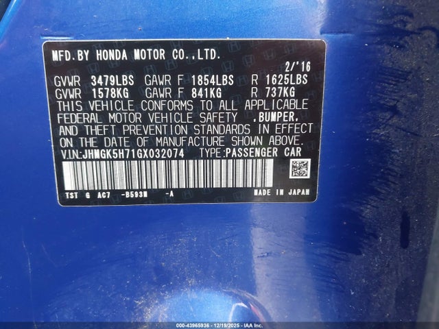 JHMGK5H71GX032074 Honda FIT EX