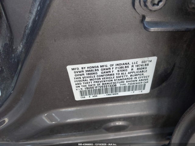 Acura Ilx 2.0l 2014 19VDE1F72EE013336 Image 9