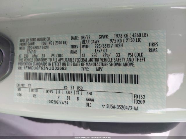 2022 FORD ESCAPE 1FMCU0F63NUB32663 Photo 8