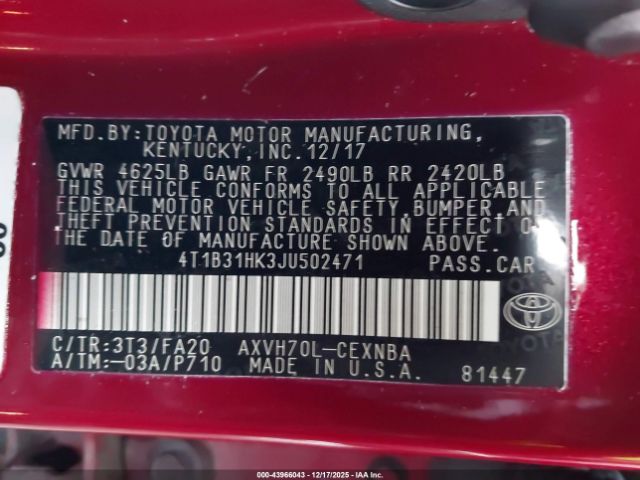 2018 TOYOTA CAMRY HYBRID 4T1B31HK3JU502471 Photo 8