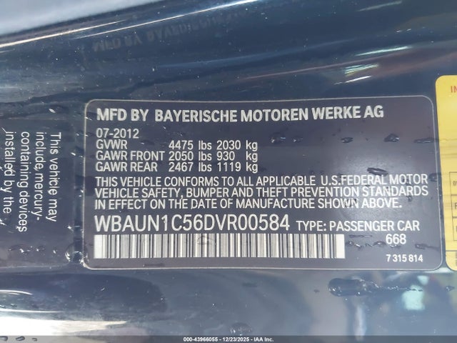 43966055 :رقم المزاد ، WBAUN1C56DVR00584 vin ، 2013 Bmw 128i مزاد بيع