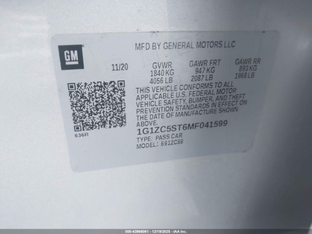 2021 CHEVROLET MALIBU 1G1ZC5ST6MF041599 Photo 8