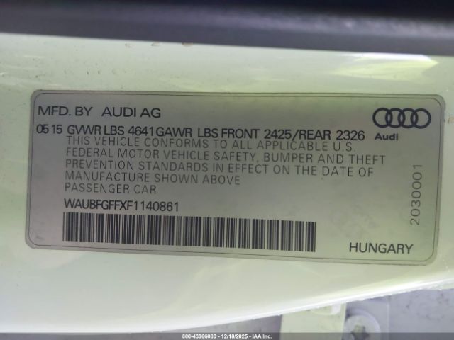 2015 AUDI S3 WAUBFGFFXF1140861 Photo 8