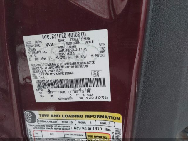 2010 FORD F-150 1FTFW1EVXAFD25840 Photo 8