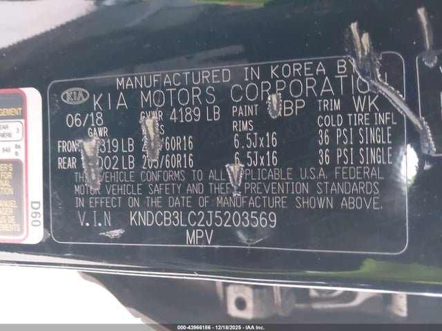 KNDCB3LC2J5203569 KIA NIRO LX