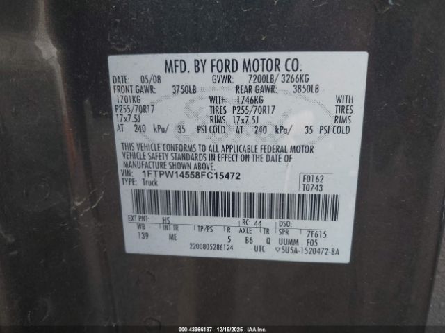 2008 FORD F-150 1FTPW14558FC15472 Photo 8