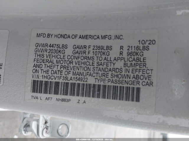 1HGCV1F35LA154922 Honda Accord Sport