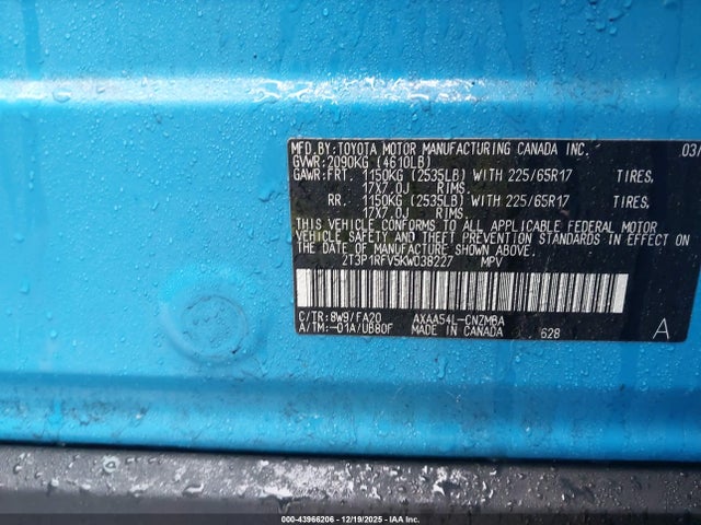 2019 TOYOTA RAV4 2T3P1RFV5KW038227 Photo 8