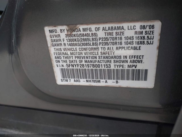 2007 HONDA PILOT 5FNYF28197B001153 Photo 8