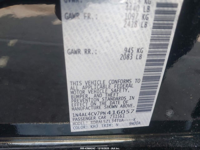1N4AL4CV7PN416057 Nissan Altima Sr Vc-turbo Fwd
