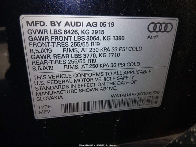 2019 AUDI Q7 WA1AHAF73KD045575 Photo 8
