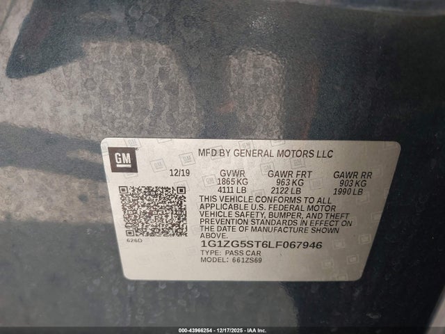 2020 Chevrolet Malibu Fwd Rs მანქანა იყიდება აუქციონზე, vin: 1G1ZG5ST6LF067946, აუქციონის ნომერი: 43966254