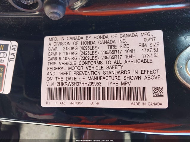 2HKRW6H37HH209953 Honda CR-V LX